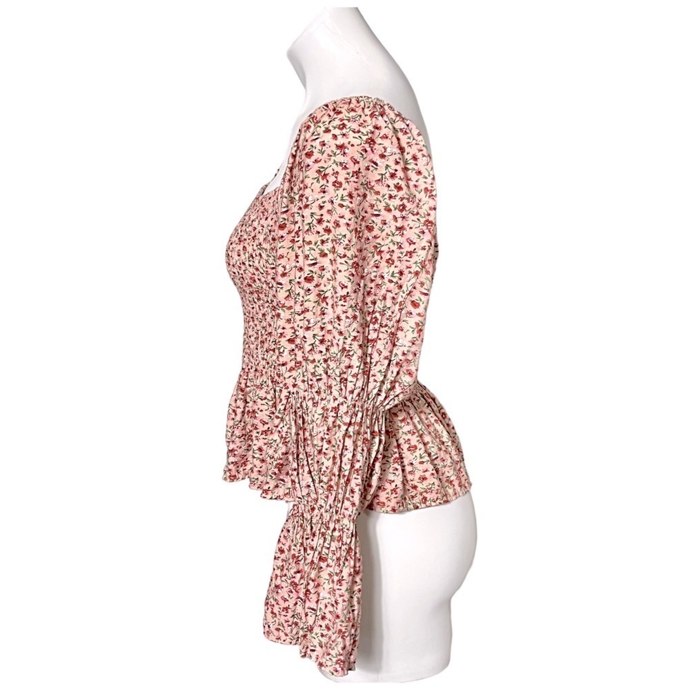 Indigo Rising Floral Smocked Peasant Top Size X Large Pink - Picture 2 of 4